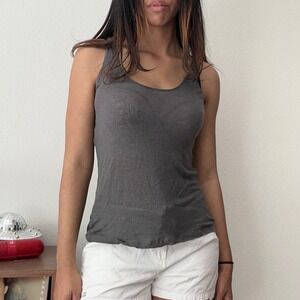 Majestic Paris Linen Tank Top Gray Sleeveless Casual Basic Everyday Top